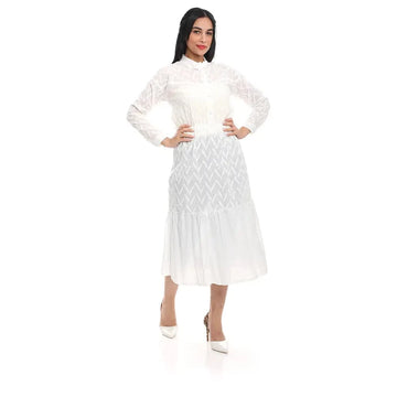 فستان طويل مستورد حريمي ابيض من ازياء